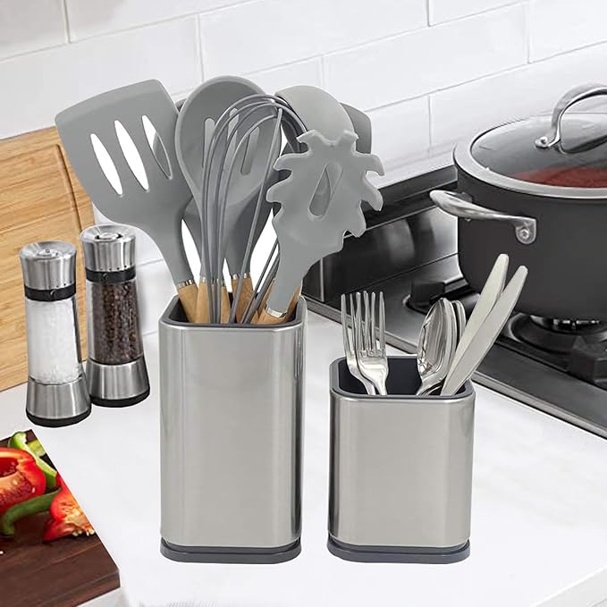 2PC Kitchen Utensil Holder Flatware Caddy Stainless Steel