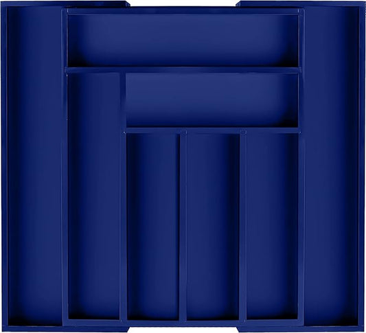 Utopia Kitchen Bamboo Silverware Drawer Organizer, Expandable Utensil Holder, 6-8 Slots, Blue