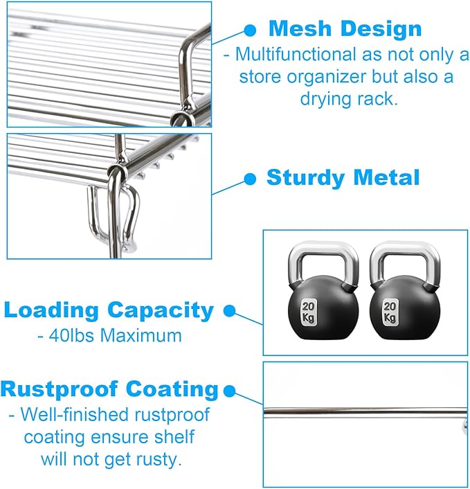 CYEAH 2 Pcs Metal The Sink Vanity Organizer, Metal Over The Sink Organizer Shelf Rack, Foldable Pantry Shelf, Spice Rack for Cabinet, Under Sink Countertop Organization Storage Space Save