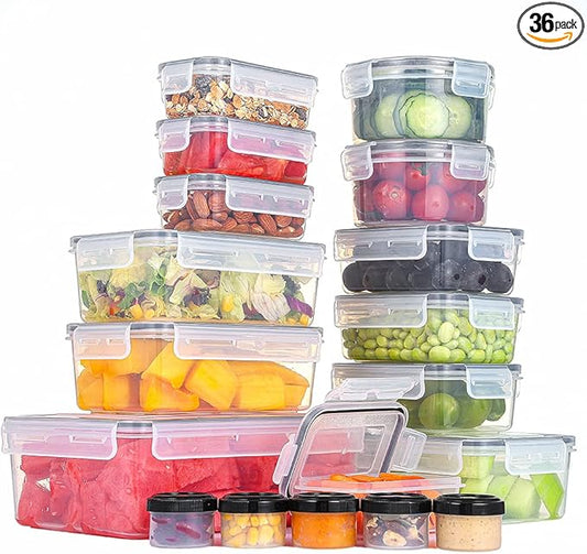 KAGUYA 36-Piece Food Storage Containers Set with Airtight Lids (18 Containers and 18 Lids), BPA-Free & Leakproof Material, Freezer, Microwave Safe