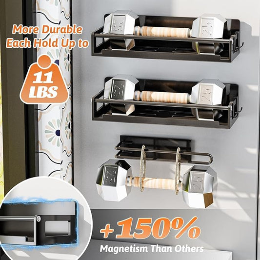 7 Pack Magnetic Spice Storage Rack Organizer for Refrigerator and Oven, Black Fridge Organizers and Storage, Paper towel holder, Punch and no-punch dual purpose
