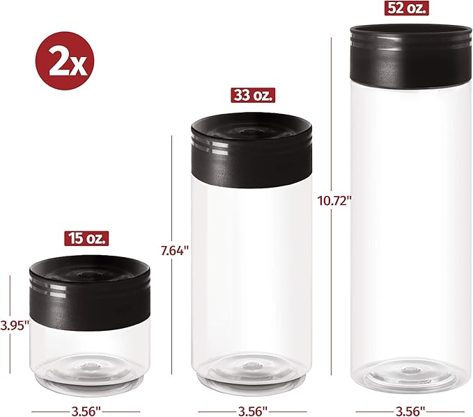 Plastic Jars with Lids – Set of 6 Clear Plastic containers– Space Saving Stackable Plastic Canisters with Lids – 2 of 16, 34, 50 oz. Wide Mouth Plastic Jars for Food Storage, Spaghetti, Crafts BPA Fre