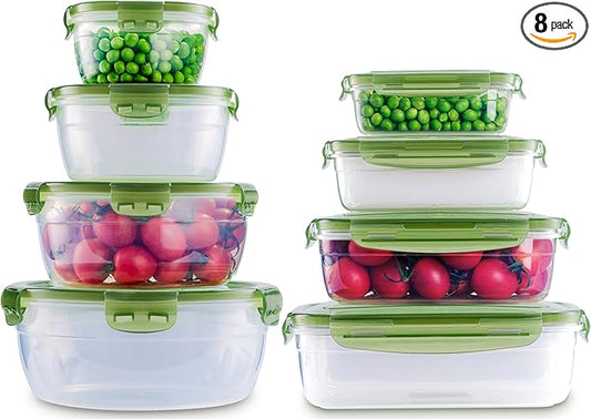 Today's Present Food Storage Container with Lids Set For 8, Plastic Mixing Bowls, Airtight Stackable Leakproof Reusable Storage Containers for Kitchen, BPA Free, Microwave, Freezer, Dishwasher Safe