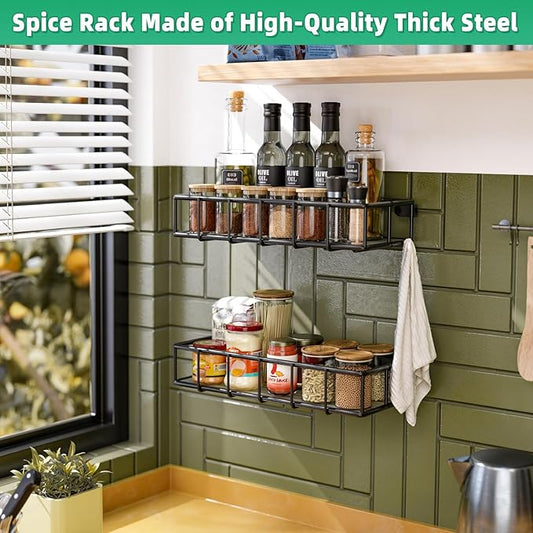 Hanging Storage Basket Wall Mount for Paper Towel Holder, Heavy Duty Metal Kitchen Bathroom Shower Spice Rack Home Decor Essentials, 2 Set, Black