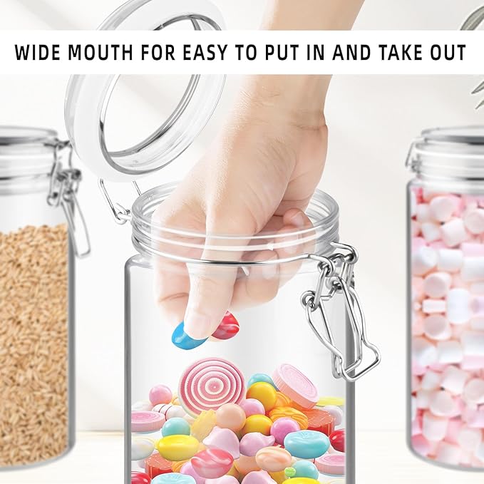 2 Pack 50OZ/1500ml Plastic Storage Containers with Lids Large Plastic Jar with Locking Clamp Acrylic Canisters For Nuts Sugar Coffee Candy Cookie Spices And More