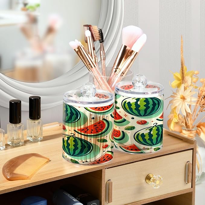 Cartoon Watermelon 2PC Airtight Transparent Plastic Storage Jar Glass Food Storage Container Glass, Can Store Candy, Salt, Coffee Beans, With lid, Easy To Use