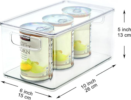 Youngever 2 Pack Stackable Plastic Storage Organizer Container Bins with Lids, Stackable Storage Bins with Handler for Refrigerator, Pantry (10" x 6" x 5")
