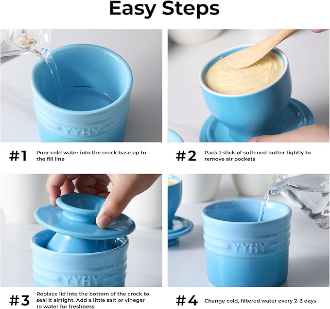 Y YHY Butter Dish with Lid for Countertop, Butter Crock for Counter with Water, Butter Holder for Soft Spreadable Butter, Butter Keepers to Leave on Counter as Kitchen Decor Ideal Gift, Gradient Blue