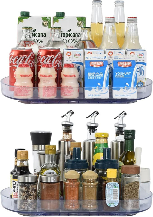 2 Pack Lazy Susan Turntable Organizer for Fridge,15.7" x 11" Organizer 360° Rotating Lazy Susan Turntable Rectangular Condiment Organizer for Refrigerator Clear Storage Tray for Kitchen Bathroom