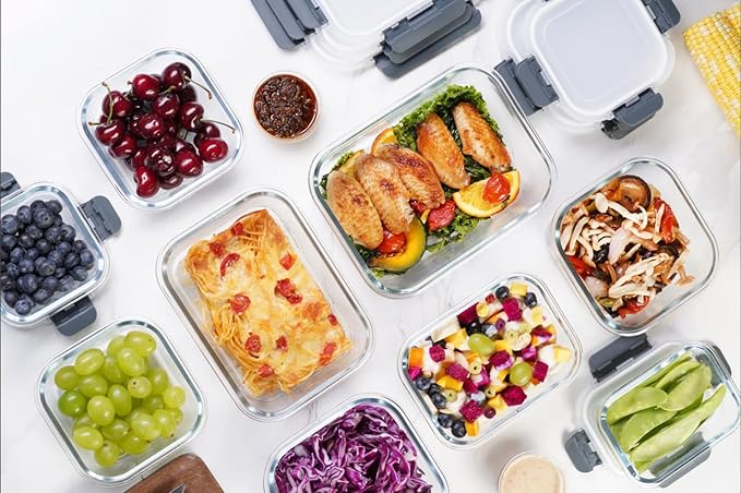 [10-Pack Glass Meal Prep Containers with Lids, Food Storage Containers with Snap Locking Lids, Airtight Lunch Containers, Microwave, Oven, Freezer and Dishwasher