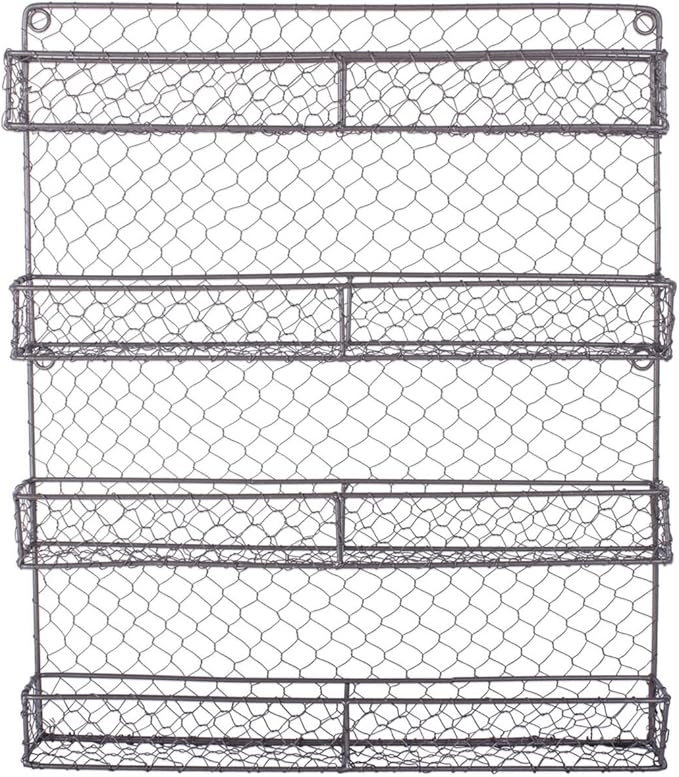 DII Farmhouse Vintage Decorative Metal Pantry Spice Rack Organizer, 17Lx2.3Wx20H, 4 Tier Spice Rack - Rustic