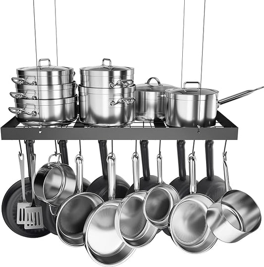 KES Ceiling Pot Rack 30 Inches, Hanging Pots and Pans Organizer Rack for Ceiling with 15 Hooks, Matt Black Kitchen Pot Hanger Rack, KUR219S75-BK