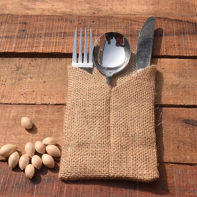 AOKQYA Silverware Pouches for Table Burlap Utensil Holder Pouch Burlap Flatware Pouch for Cutlery Wedding Table Setting 10 Pieces (Triangle)