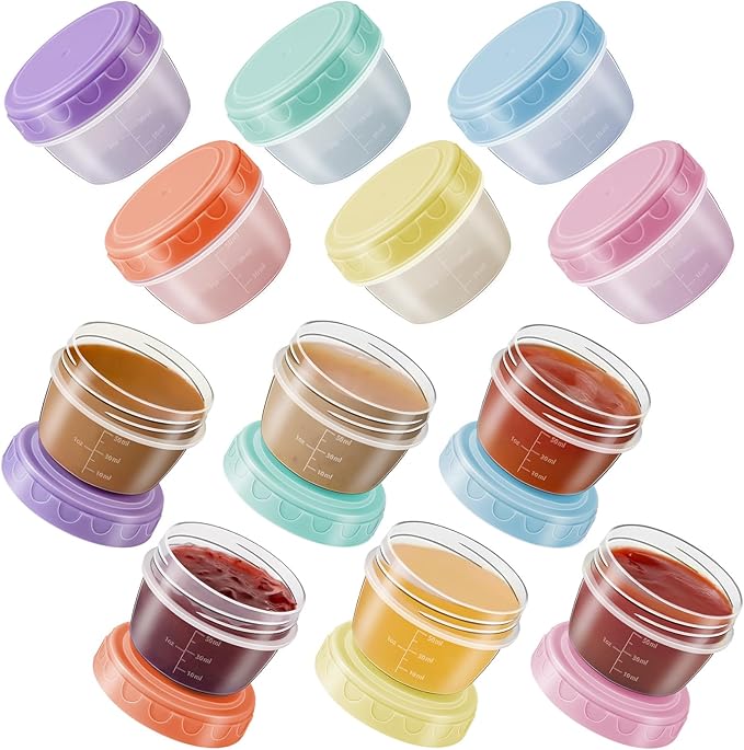 12 Pack 2.7 OZ Salad Dressing Containers to Go with Lids, Dishwasher & Microwave Safe, Leakproof, Multicolor, 5.31 x 4.52 x 4.52 inches