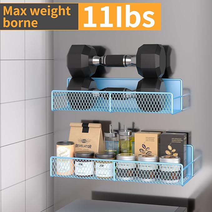 Magnetic Spice Rack for Refrigerator, 4 Pack Metal Magnetic Shelf Blue, Moveable Spice Organizer, Super Magnetic Fridge Shelf for Kitchen Organization and Storage