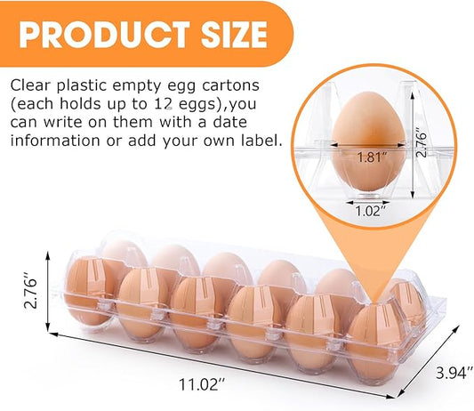 40 Pack Clear Plastic Egg Cartons, 2x6 Grids, 12 Count, 10.2 x 4 Inches, Reusable, Transparent, Shock-Absorbing, Perfect for Family, Farm, Market, Display