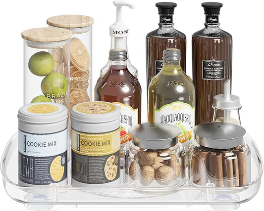 Clear Lazy Susan Organizer for Refrigerator Rectangular Fridge Turntable Organizers and Storage Pull Out & 360°Rotating for Cabinet, Pantry, Kitchen, Table, Bathroom (1-Pack 13.7"x10.2")