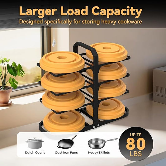 Podxco Pot and Pan Organizer for Under Cabinet, Thickened 8-Tier Adjustable Heavy Duty Pot Organizers Inside Cabinet, Rust-Resistance Pan Organizers Inside Cabinet for Cast-iron Pans, Heavy Skillets