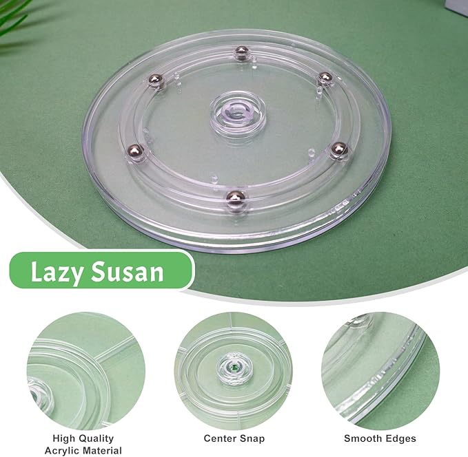 6 inch Clear Lazy Susan Turntable Acrylic Organizer Heavy Duty Ball Bearing Revolving Display Base Kitchen Pantry Spice Cabinet Stand Decorating