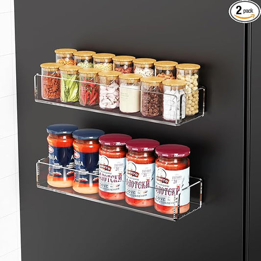 2 Pack Acrylic Spice Racks for Refrigerator and Oven, Magnetic Fridge Organizers and Storage, Clear