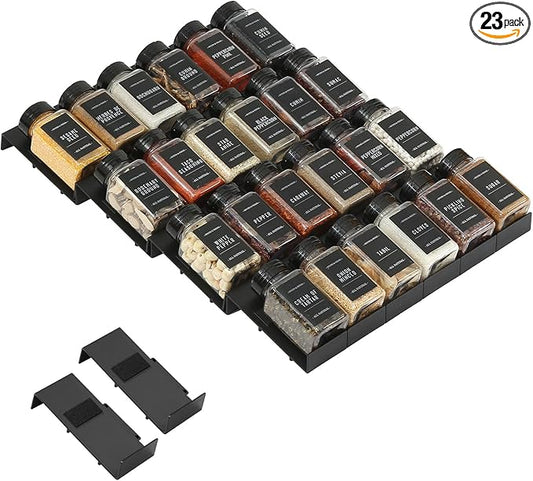 Famhap Spice Drawer Organizer, 24PCS Interlocking Expandable Seasoning Rack Tray Insert for Kitchen Drawers, Spice Rack Drawer for Spice Jars