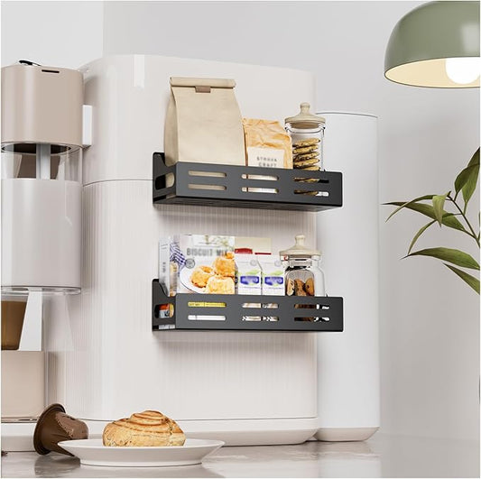 Carwiner 3 Pack Magnetic Spice Rack for Refrigerator with Paper Towel Holder, Magnetic Refrigerator Organizer, Strong Magnetic Fridge Shelf, Rustproof Side Fridge Storage Rack for Kitchen