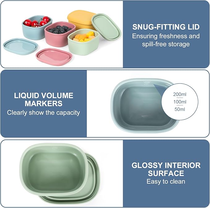 6 pcs 6.76 oz Silicone Snack Containers for Kids Small Food Containers with Lids, Fruit Containers for Lunch, Stackable Lunch Containers for Kids, Daycare, School and Travel
