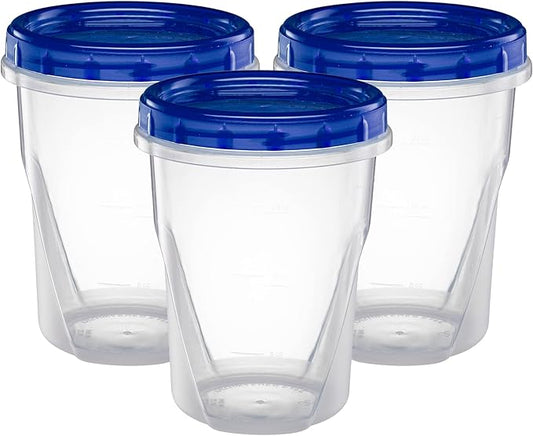Twist Top Deli Containers Food Storage Containers Blue Screw on Lid Reusable Stackable Leakproof Airtight, pack of 10-32 oz containers