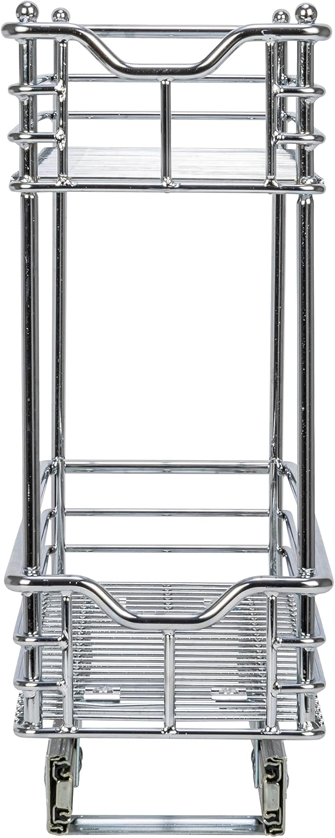 Household Essentials Narrow Sliding Cabinet Organizer, Two Tier Chrome Organizer, Chrome, Great for Slim Cabinets in Kitchen, Bathroom and More