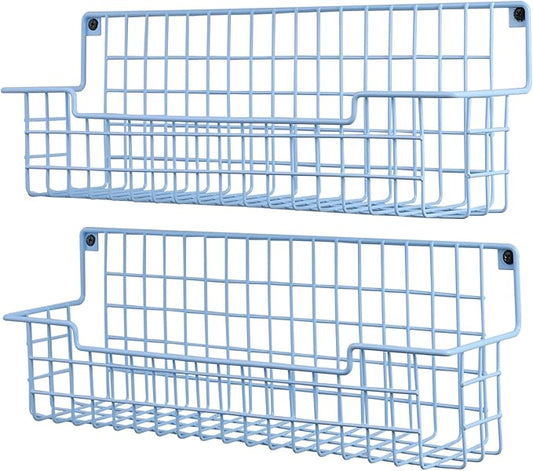 Spice Rack Wall Mount, 2 Packs Spice Organizer for Kitchen and Cabinet Door, Hanging Storage Rack for Wall Saving Space in Kitchen Bathroom, Restroom and RV, Light Blue