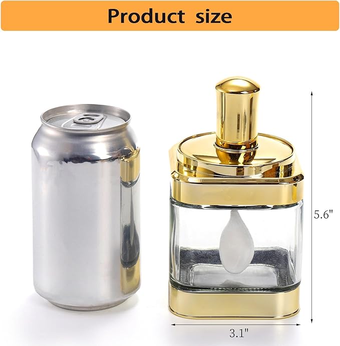 2 Pack Glass Condiment Pot, 12 Ounce Gold Spice Jars with Spoon, Seasoning Box Set Salt Container, Sugar Dispense, Kitchen Containers for Flour and Sugar