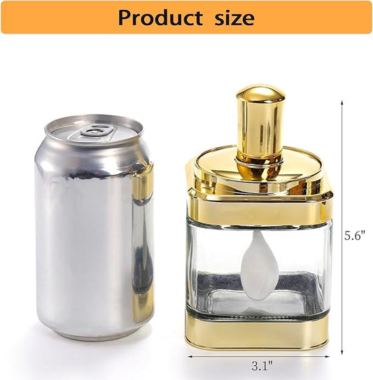 2 Pack Glass Condiment Pot, 12 Ounce Gold Spice Jars with Spoon, Seasoning Box Set Salt Container, Sugar Dispense, Kitchen Containers for Flour and Sugar