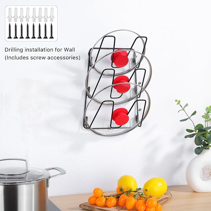 YIGII 2 Pack Pot Lid Organizer for Cabinet, 6-Tier Pot Lid Holder Over Cabinet Door, Pot Lid Rack for Kitchen Cabinet Organizer, Inside the Cabinet Pots and Pan Lid Organizer for Kitchen Storage