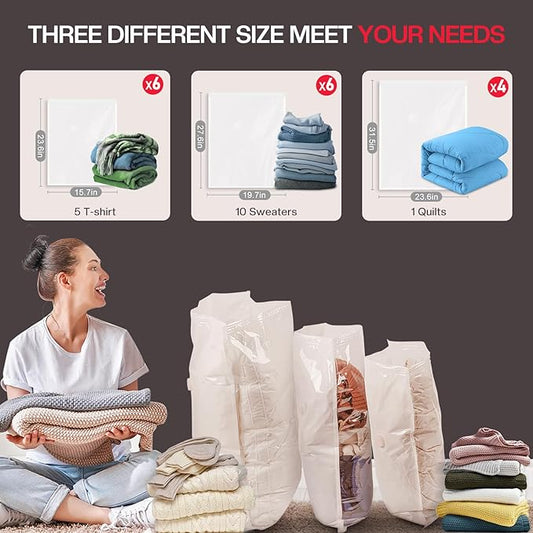 16 Pack Vacuum Storage Bags for Travel – Vacuum Seal Bags for Clothing – Space Saver with High Pressure Electric Pump, Compression Packing for Luggage and Suitcase