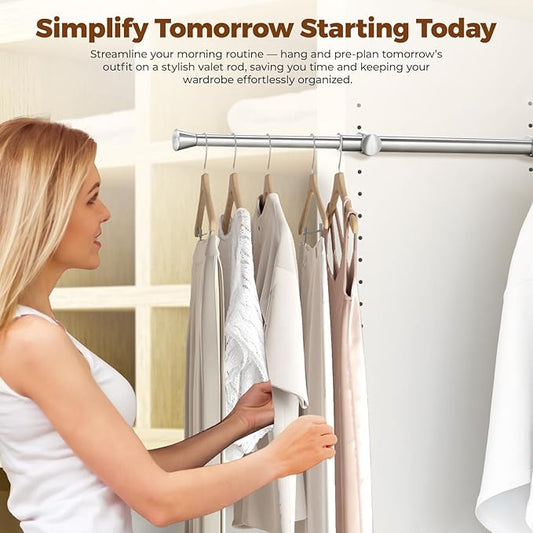 12" Pull-Out Valet Rod for Closet Organization, Add Extra Hanging Space 304 Stainless Steel Closet Rods, Space-Saving Design for Small Closets,Silver
