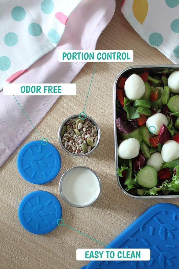 3 X 1.7oz Condiment Containers with Lids - Leakproof w/Silicone Lids - BPA Free - Dishwasher & Freezer Safe - Reusable Salad Dressing Container To Go - Sauce & Dip Cup for Lunchbox, Meal Prep