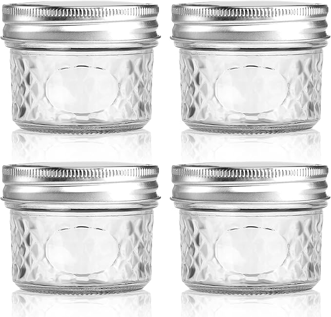 4 oz/120 ml Clear Glass Storage Canister with Airtight Lid, 4 Pack Small Cute Decorative Mason Container Jar for Salad, Overnight Oats, Snacks, Yogurt, Cereal, Fruit, Spice, Sugar, Coffee