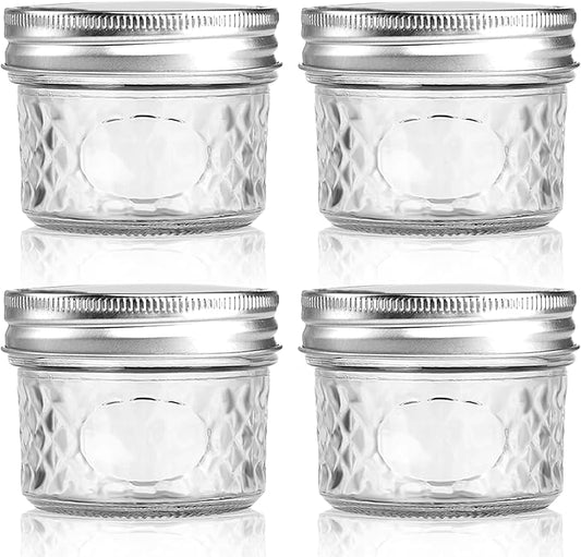 4 oz/120 ml Clear Glass Storage Canister with Airtight Lid, 4 Pack Small Cute Decorative Mason Container Jar for Salad, Overnight Oats, Snacks, Yogurt, Cereal, Fruit, Spice, Sugar, Coffee