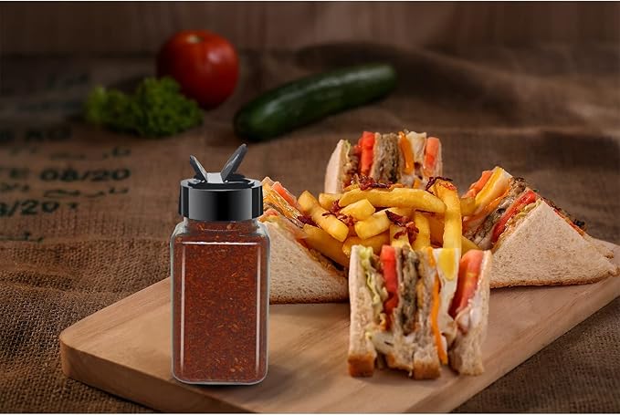 12 Pack 4oz Clear Plastic Spice Jars With Black Plastic Lids, Square Spice Bottles, Seasoning Containers with Chalk Labels, Pen, Funnel, Spice Containers For Kitchen Cabinet