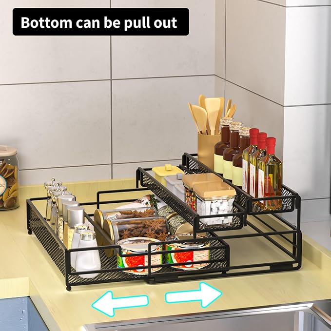 Spice Rack Organizer for Cabinet, Expandable 3 Tier Spice Organizer Shelf for Kitchen, Cabinet, Countertop, Pantry, Space Saving Design, Kitchen Organizers and Storage