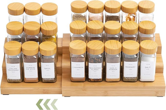 Expandable Spice Rack Organizer for Cabinet, 3-Tier Shelf for Spice Organization (11” to 22”), Fits 36 Spice Jars, Seasoning and Pantry Storage, Non-Slip Feet, 100% Bamboo Wood
