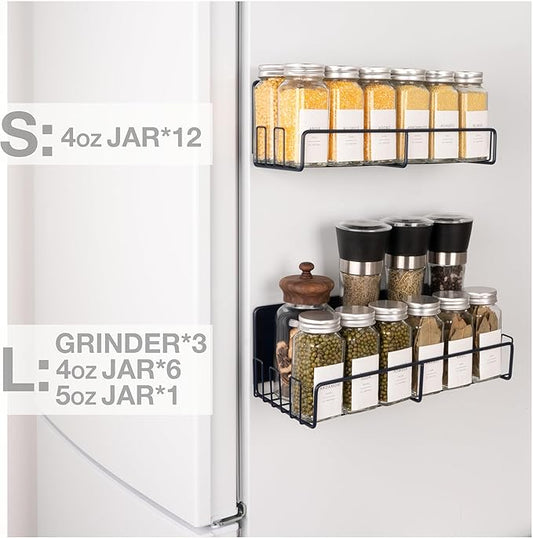 Strong Magnetic Spice Rack For Refrigerator with 20 Hooks, Space Saving Organizer, Durable Shelf for Oven - 4 Pack - Iron - Midnight Blue