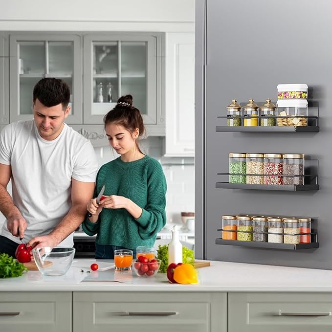 Magnetic Spice Rack for Refrigerator, 2 Pack Fridge Shelf, Seasoning Organizer for Kitchen Organization and Storage, Metal Rack for Cabinet