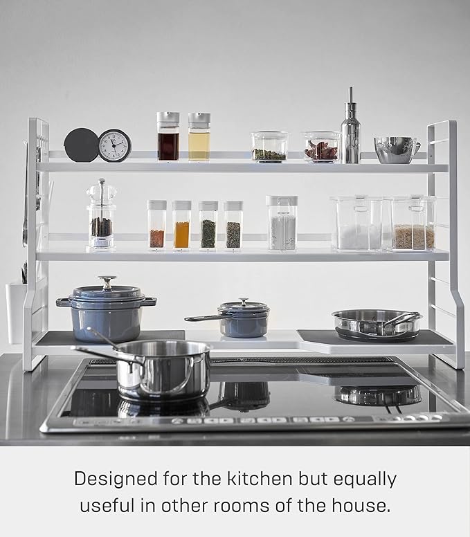 Yamazaki Home Sturdy, Standing Stovetop Kitchen Rack/Spice Shelves | Steel | Countertop Shelf, One Size, White