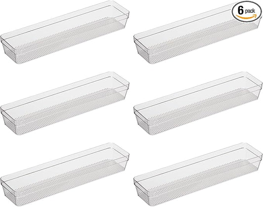 Oggi Clear Drawer Organizer - 3" X 12.5" (Set of 6) - Ideal for Organizing Kitchen Drawers, Office, Desk, Silverware, Kitchen Utensils, Cosmetics and Bathrooms