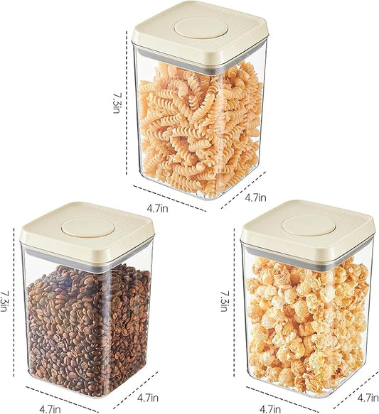 Airtight Food Storage Containers with Pop Top Lids, 3 Pcs BPA Free Plastic Dry Food Canisters for Kitchen Pantry Organization Cereal Flour and Sugar, 1.54qt*3