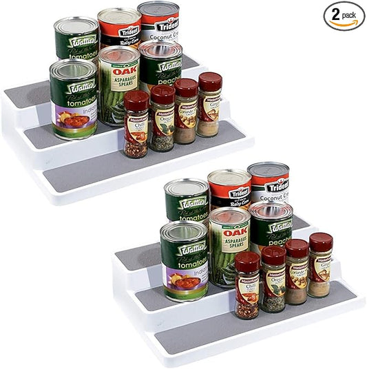 YCOCO Spice Rack Organizer for Cabinet,3-Tier Rack Step Shelf for Pantry Countertop Non Skid and Waterproof Shelf, For Spice Bottles,Jars,Seasonings,Baking Supplies 2 Pack