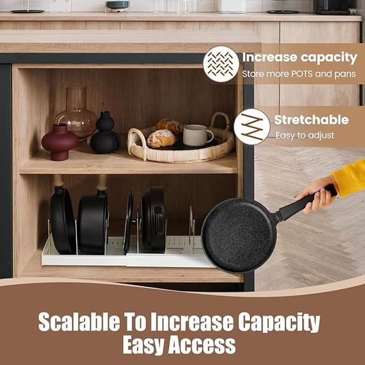 Pot Lid Organizer Pots and Pans Organizer Under Cabinet Adjustable Pot Lid Holder Rack for Pots, Cutting Boards, Pans