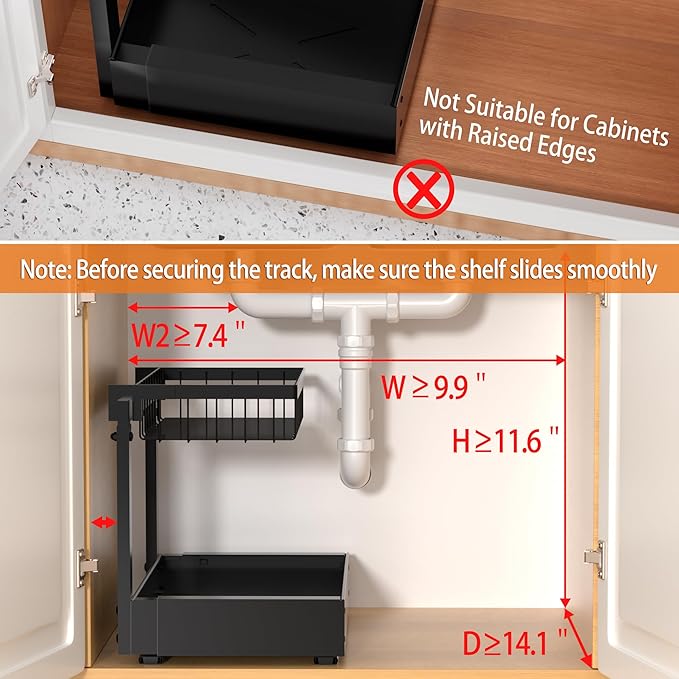 Expandable Under Sink Organizer and Storage, 2-Tier Adjustable Pull-Out Cabinet Organizers, Slide-Out Shelf with Width (9.9"-15.7") & Height (11.6"-15.6") for Kitchen & Bathroom
