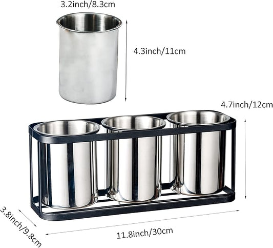 IMEEA Silverware Caddy for Countertop Kitchen Utensil Holder Stainless Steel Utensil Caddy Cutlery Holder with Black Metal Rack